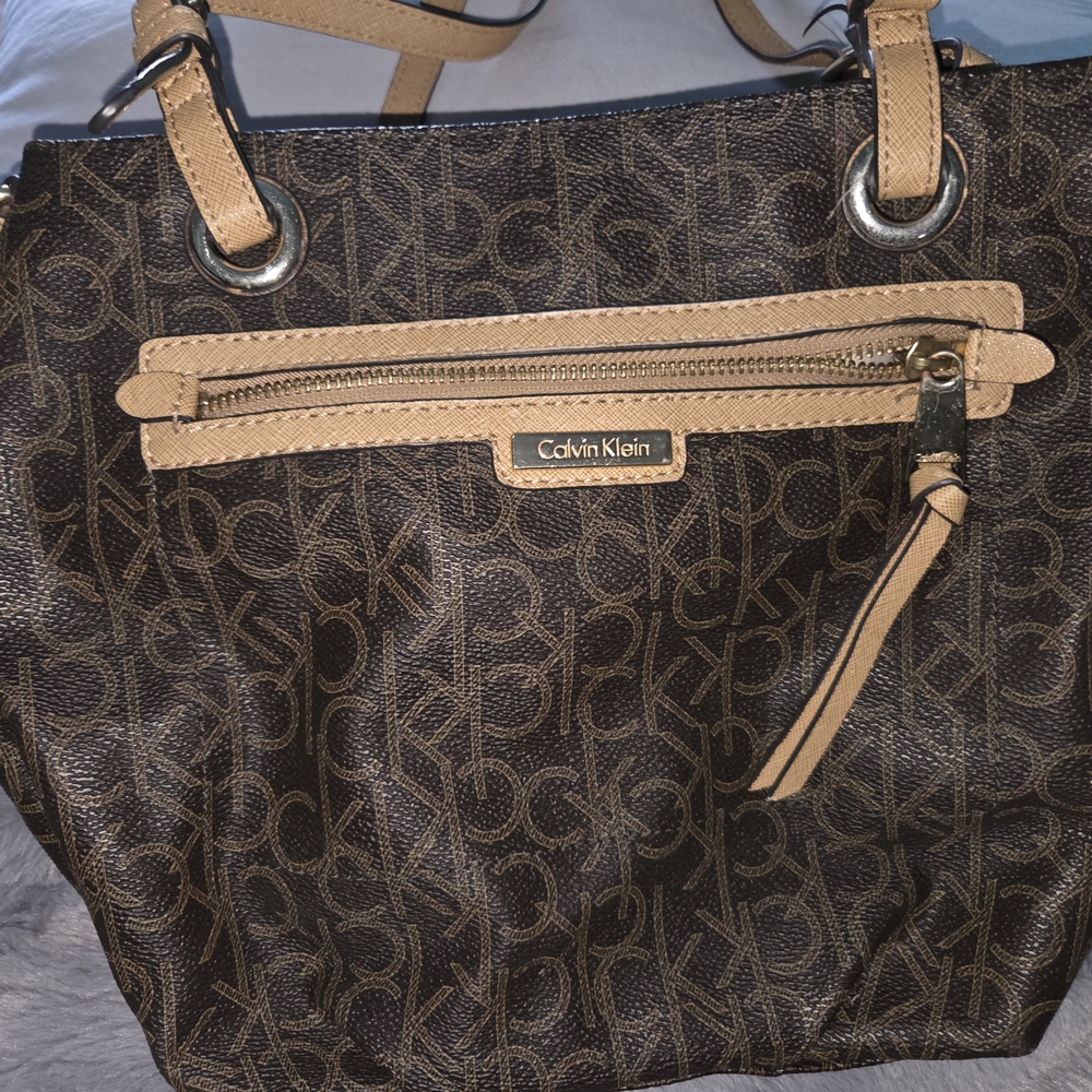 Calvin Klein Black and Tan Monogram Tote